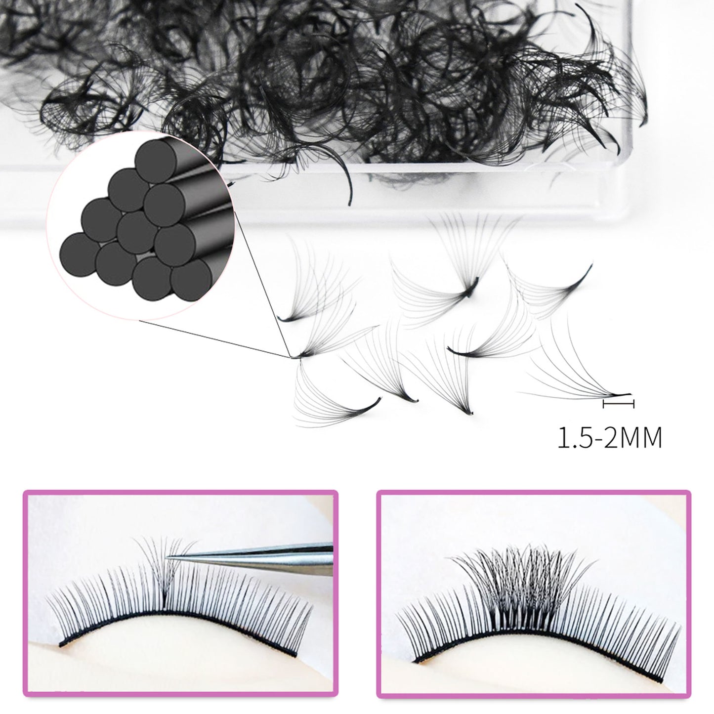 500 pieces 0.07mm Mixed length Bulk Premade Eyelashes